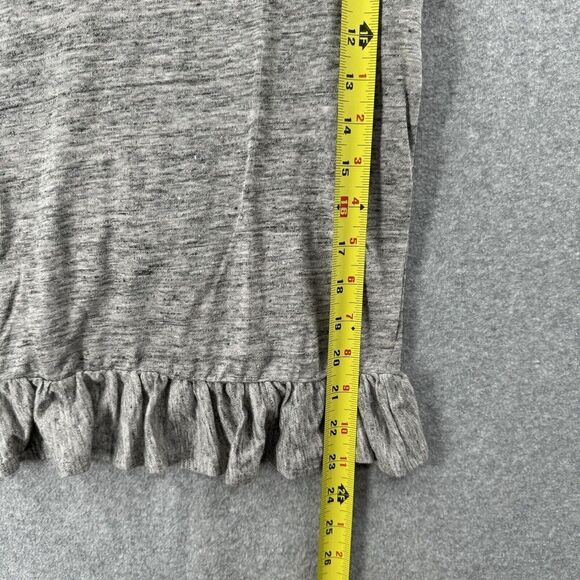 J Crew Top Tee Wmns XS Linen Short Sleeve Crew Neck T-Shirt Back Ruffle Gray - Picture 4 of 11